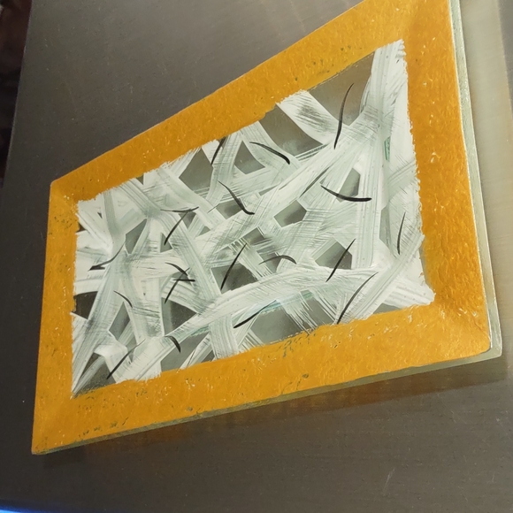 Handmade in Israel Naharlya Glass Tray Andreas Meyer Gold White Painted Art - Picture 3 of 8